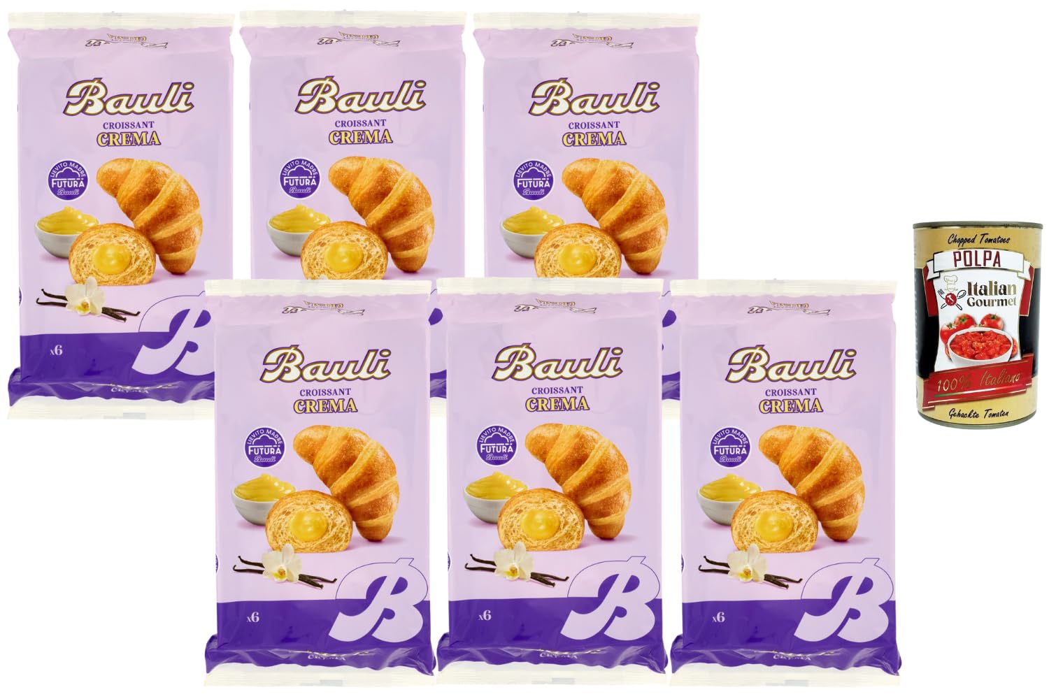 Italian Gourmet Bauli Croissants fourrés à la crème vanillée 6 x 300 g – viennoiserie moelleuse, goût vanille, snack sucré pour petit-déjeuner & goûter, pause café gourmande + Italian Gourmet Polpa