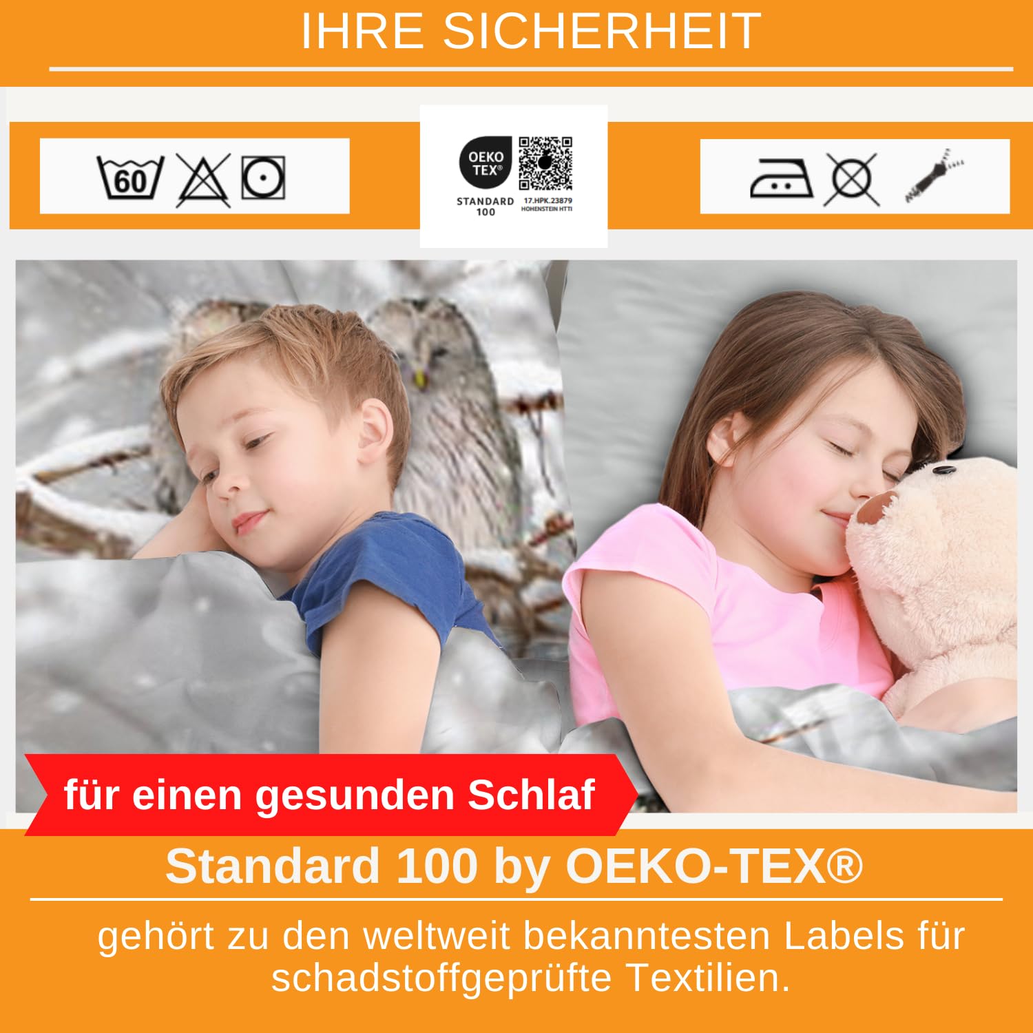 Aminata kids Biber Bettwäsche Eule 135x200 100% Baumwolle Tier-Motiv