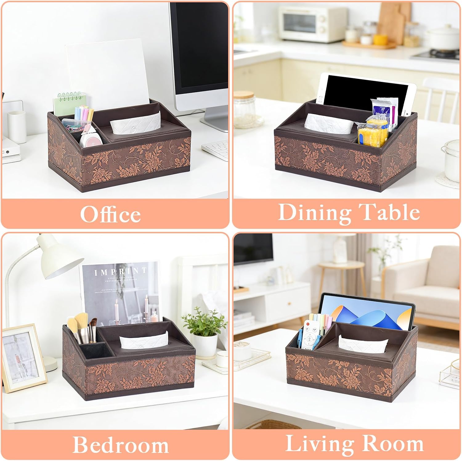 SAYEEC Leather Tissue Box Cover Rectangular Tissue Box Holder Retro Napkin Dispenser Facial Tissues Organizer Multifunctional Storage Box Caddy for Bathroom Toilet Bedroom Living Room Office Table Car