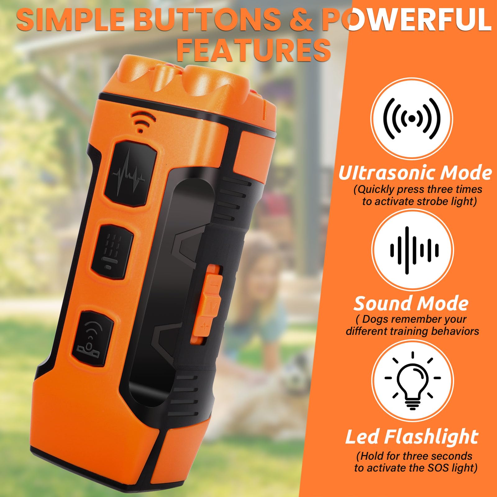 Appareil de Dissuasion à Ultrasons pour Chien, 3 Modes Dispositif Anti-Aboiement à Ultrasons, Portée 10M Portée avec Lampe de Poche, Adapté aux Chiens Petits à Grands