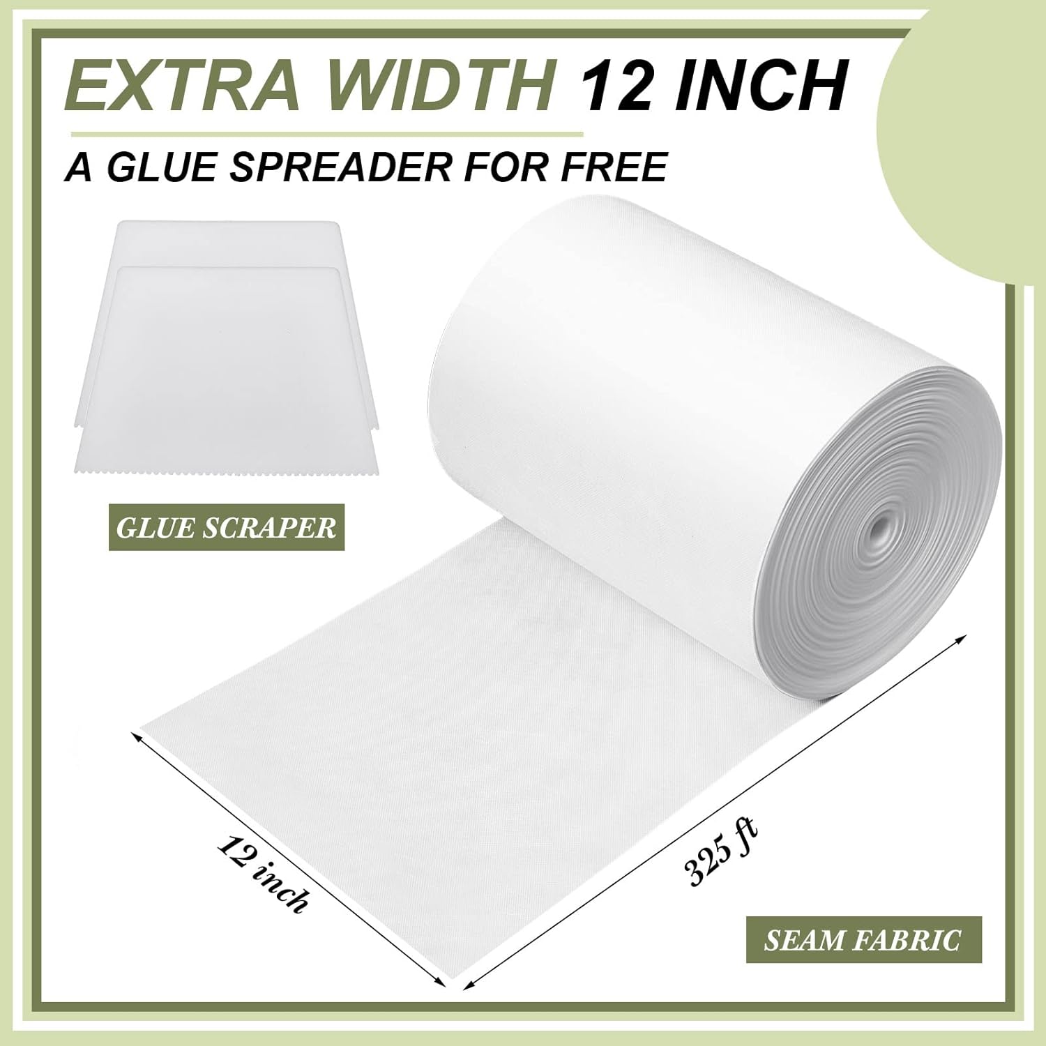 Newwiee 12 in x 325 ft Artificial Turf Tape Artificial Grass Tape Synthetic Fake Grass Turf Seam Lawn Carpet Seaming for Indoor Outdoor Mat Garden Pet Rug Jointing, No Adhesive