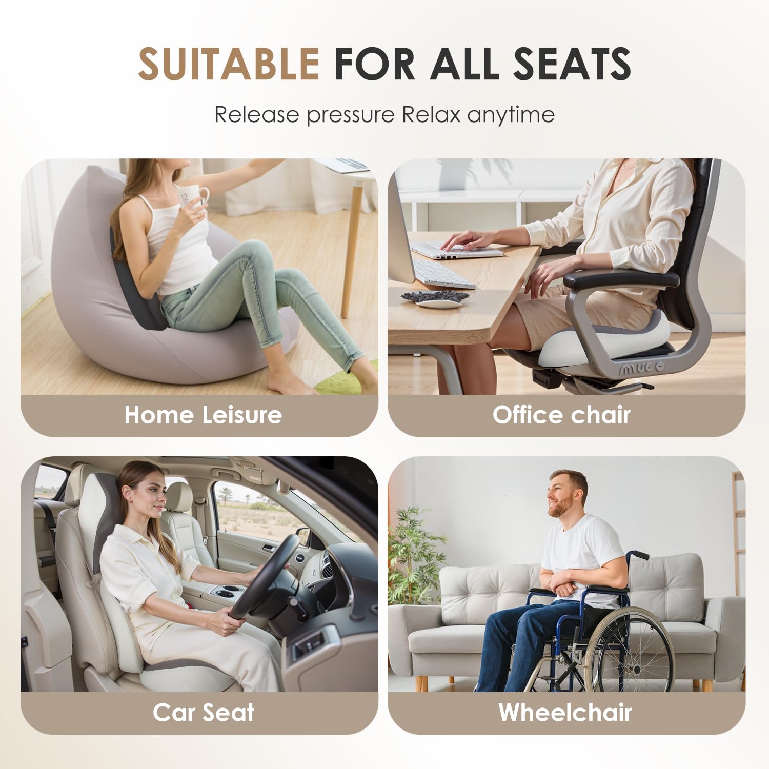 FLORICH Car Seat Cushion & Lumbar Support Pillow & Car Neck Pillow for Driver Car Office Chair, Ergonomic Memory Foam Car Cushion & Back Support Pillow for Sciatica Pain Relief - Black - Image 6