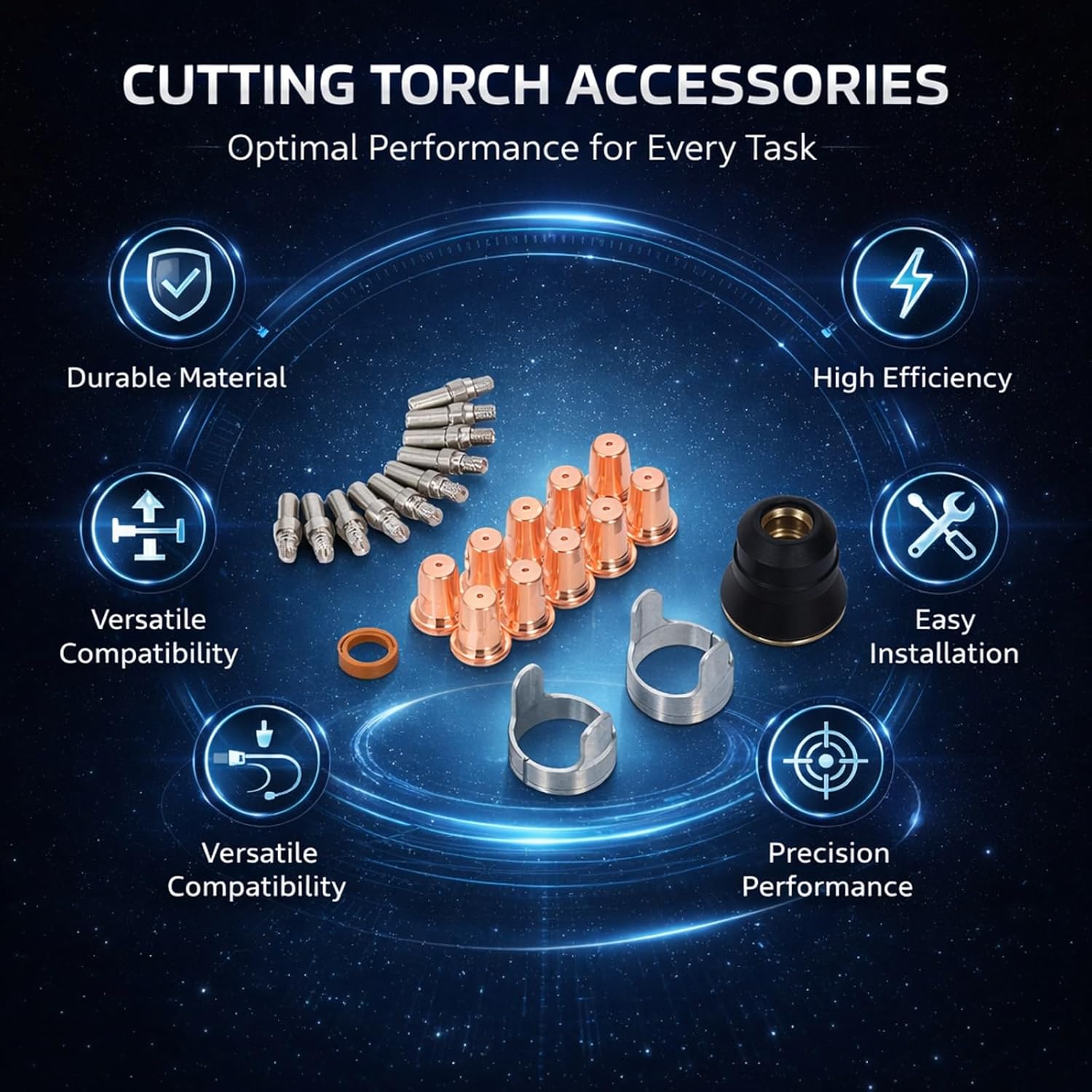 24PCS Cutting Torch Consumables Set, Plasma Cutter Electrode Nozzles, Protective Cover and Stand Off Guide - Durable Brass Construction, Easy Maintenance, Wide Compatibility