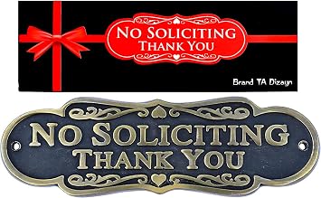 Brass Finish No Soliciting Thank You Sign 8 - Solid Brass Finish Wall Plaque - No Soliciting Thank You