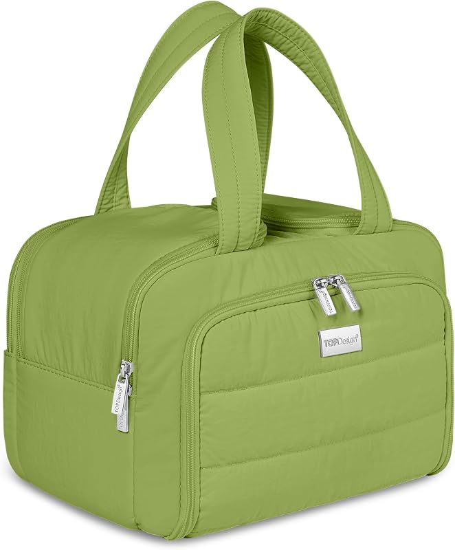 Necessaire de viagem TOPDesign em nylon matelassado com 4 compartimentos, verde