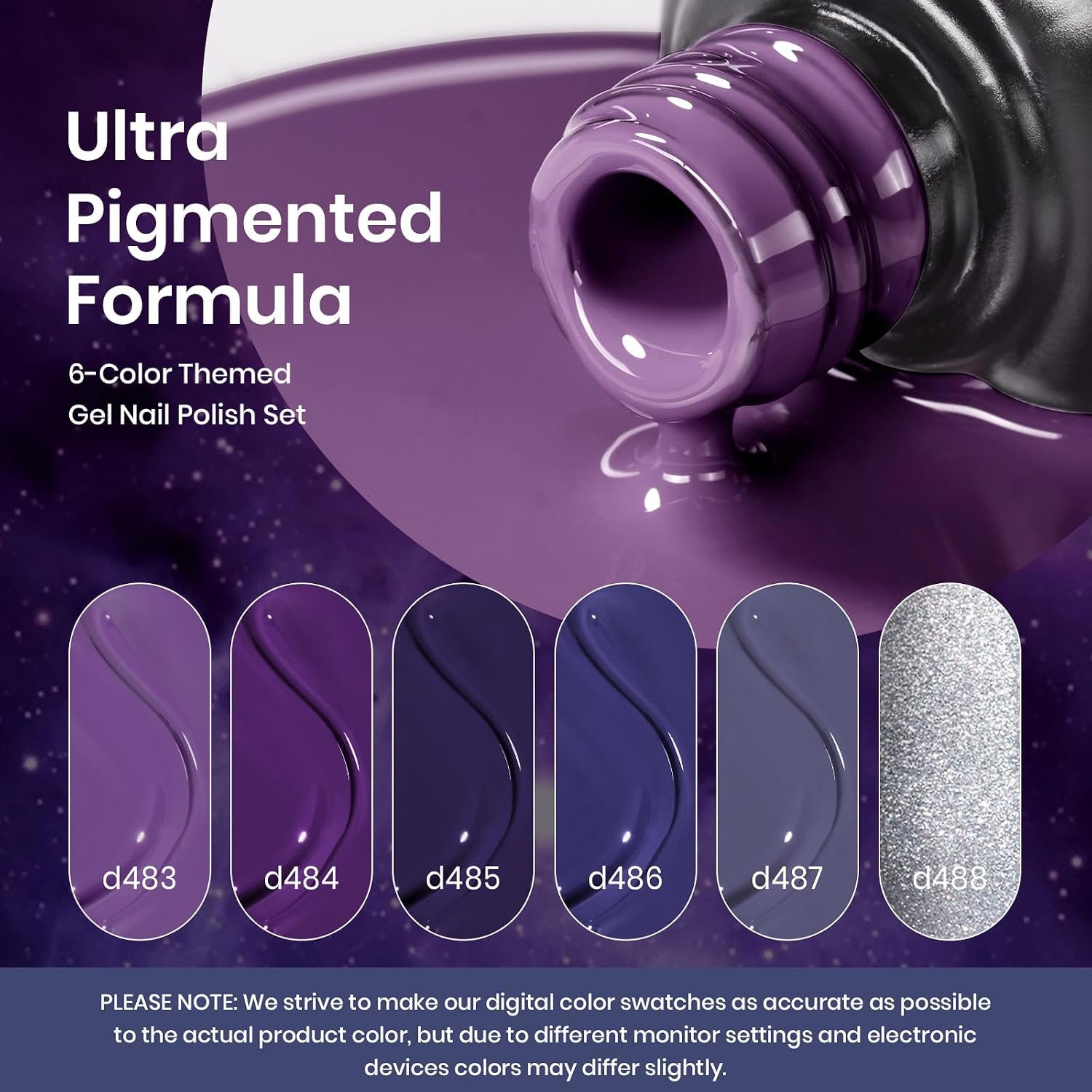 Beetles Purple Gel Polish Set, 6Pcs Purple Blue Gel Polish Silver Glitter Nail Gel Lost Universe Soak Off UV LED Nail Lamp Manicure DIY Home Gift for Women