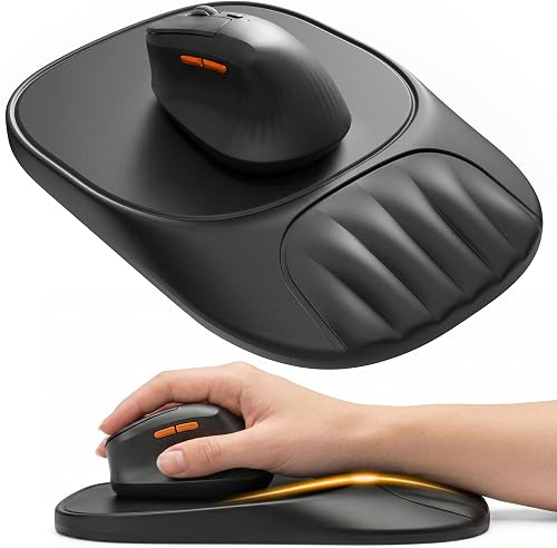 Ergonomic Mouse Pad with Wrist Rest, Sloped Memory Foam Mousepad with Wrist Support, Cooling Channels, Non-Slip Base, Smooth Lycra Surface for Office, Gaming & Home Desk (Black)