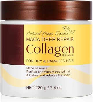 Maca Collagen Hair Mask for Dry & Damaged Hair - 220ml with Moroccan Argan Oil, Deep Repair & Nourishing Moisturizing Treatment