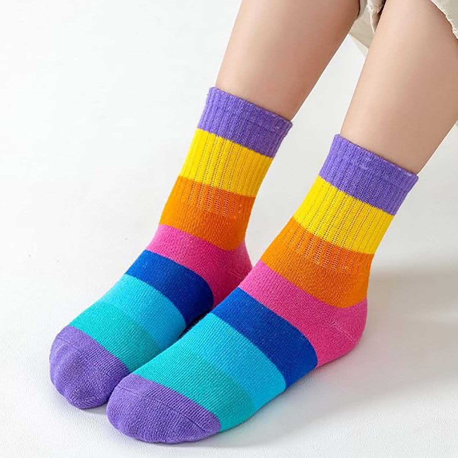 Girls Striped Crew Socks 5 Pairs Casual School Everyday Socks