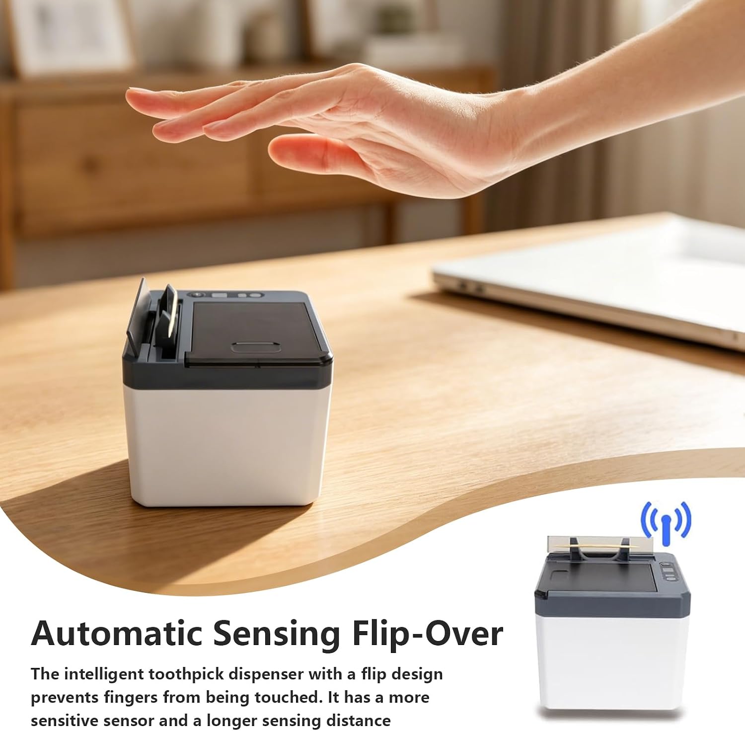 Automatic Toothpick Dispenser Holder, Intelligent Toothpicks Dispenser, ABS Smart Toothpick Holder, Pop Up Automatic Toothpick Box for Restaurant, Home, 3.1x3.7x3.7in image 2