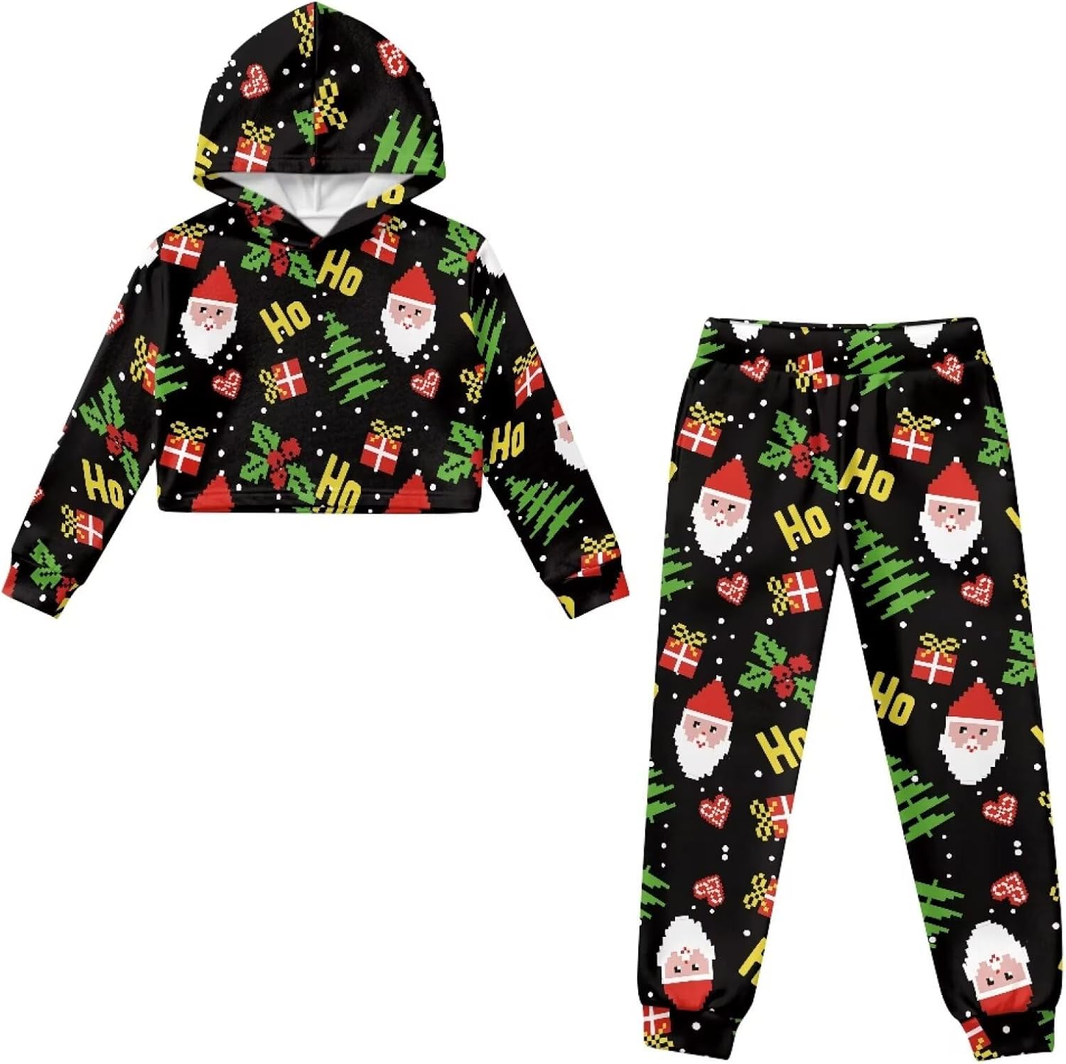 2 Piece Cropped Girls Sweat Suit Track Suit Crop Hoodie Sweatshirts and Sweatpants with Pockets Jogger Set