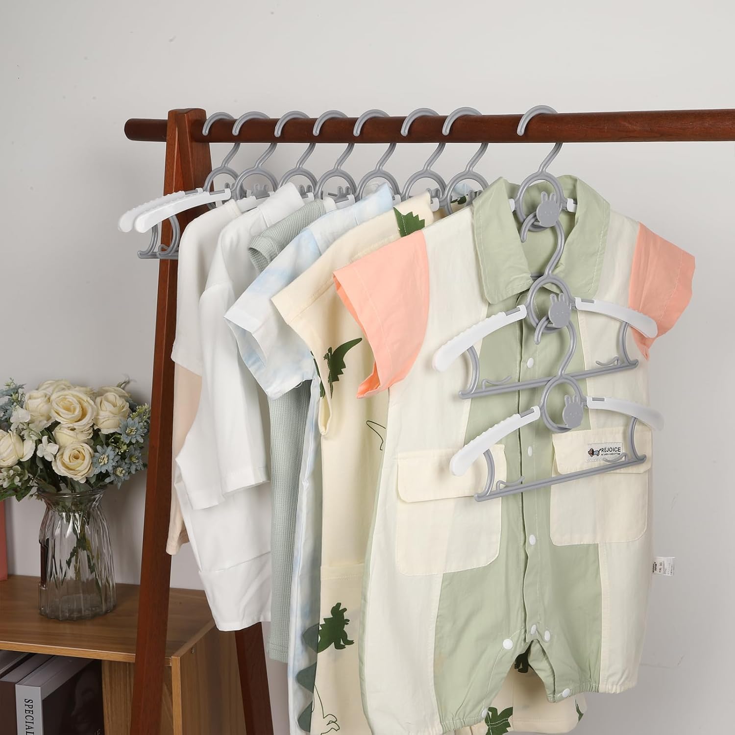 50 Pack Baby Hangers, Non-Slip Kids Hangers, 11"-14" Adjustable Infant Hanger, Space Saving Plastic Hanger for Girl Boy Toddler Kids Child (Grey) - Image 6