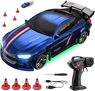 Voiture Télécommandée Drift 4WD, Voiture De Drift Rc 1/64 Avec Contrôleur Ergonomique, 2,4GHz Voitures Radiocommandée Enfant Avec Lumière LED, Chargement De Type C, Cadeau De Jouet Anniversaire Noël