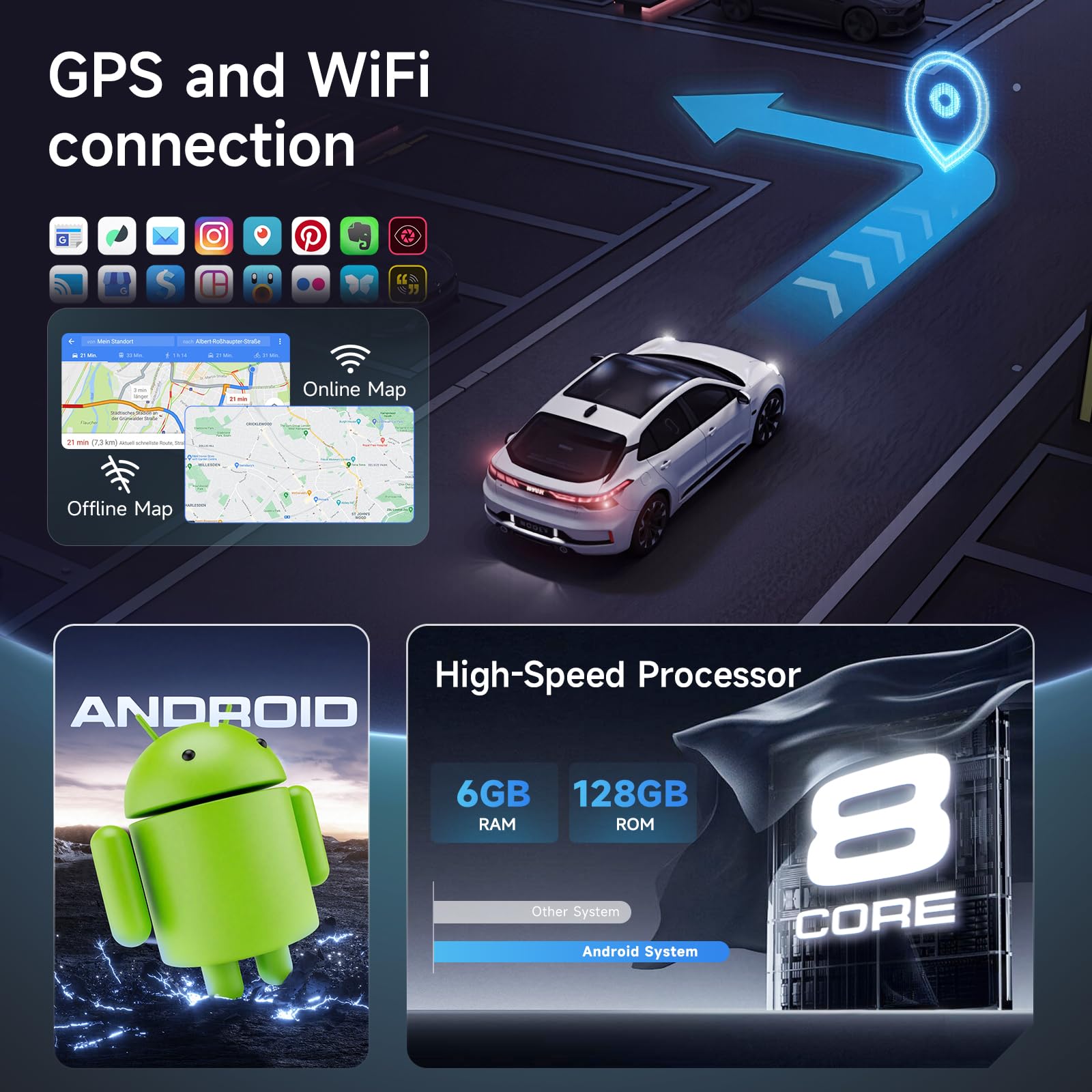Hodozzy 6G+128G 8 Núcleos Radio para para Renault Clio 3th 2005-2014 Android 2 DIN GPS, Bluetooth HiFi Pantalla Táctil 9 Pulgadas con Carplay Inalámbrico Android Auto, WiFi USB, FM RDS Cámara Atrás