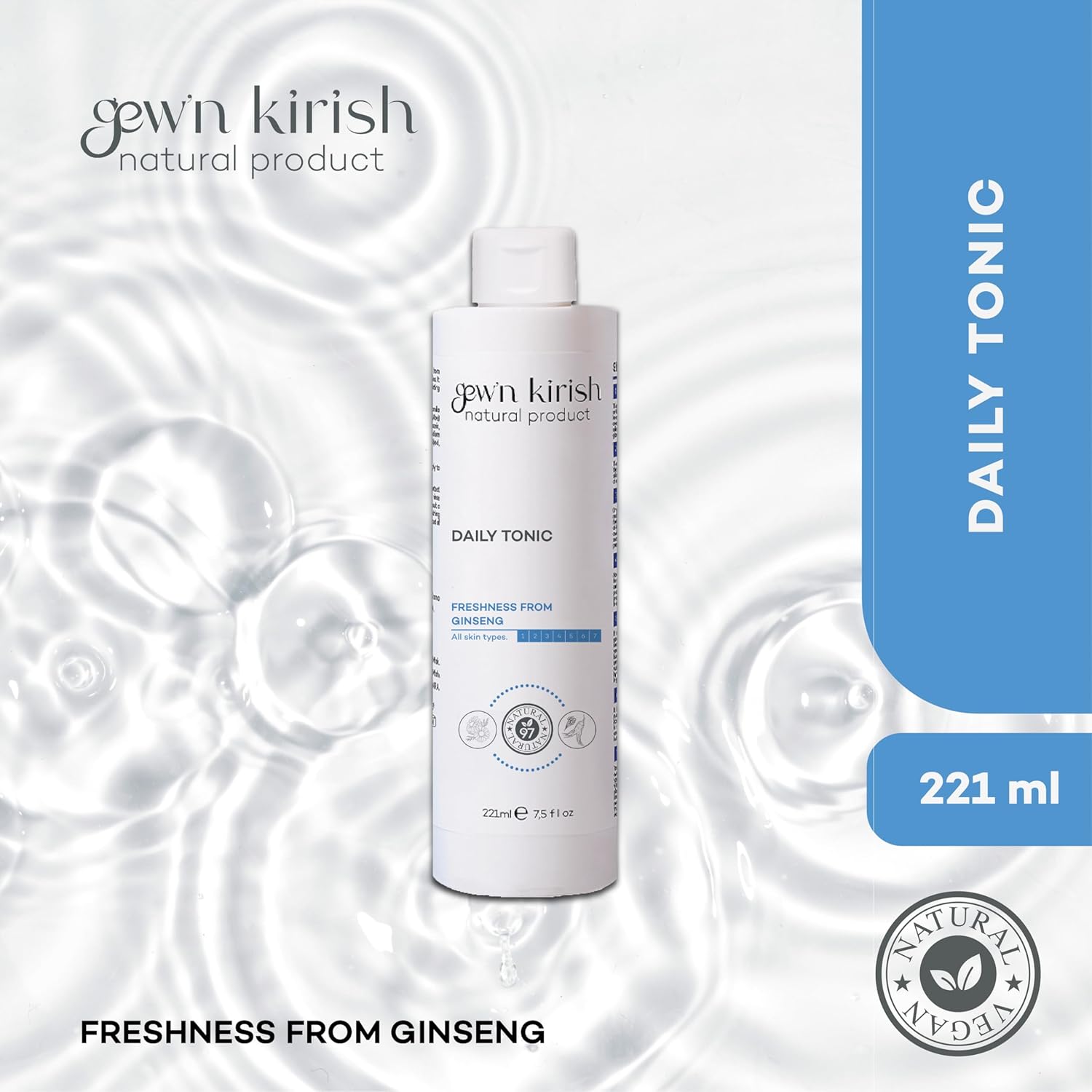 Gew’n Kirish Daily Tonic – Purifying & Hydrating Face Toner with Ginseng, Balances Sebum & Revives Skin, Suitable for Oily, Dry & Sensitive Skin, 7.5 fl oz - Image 6