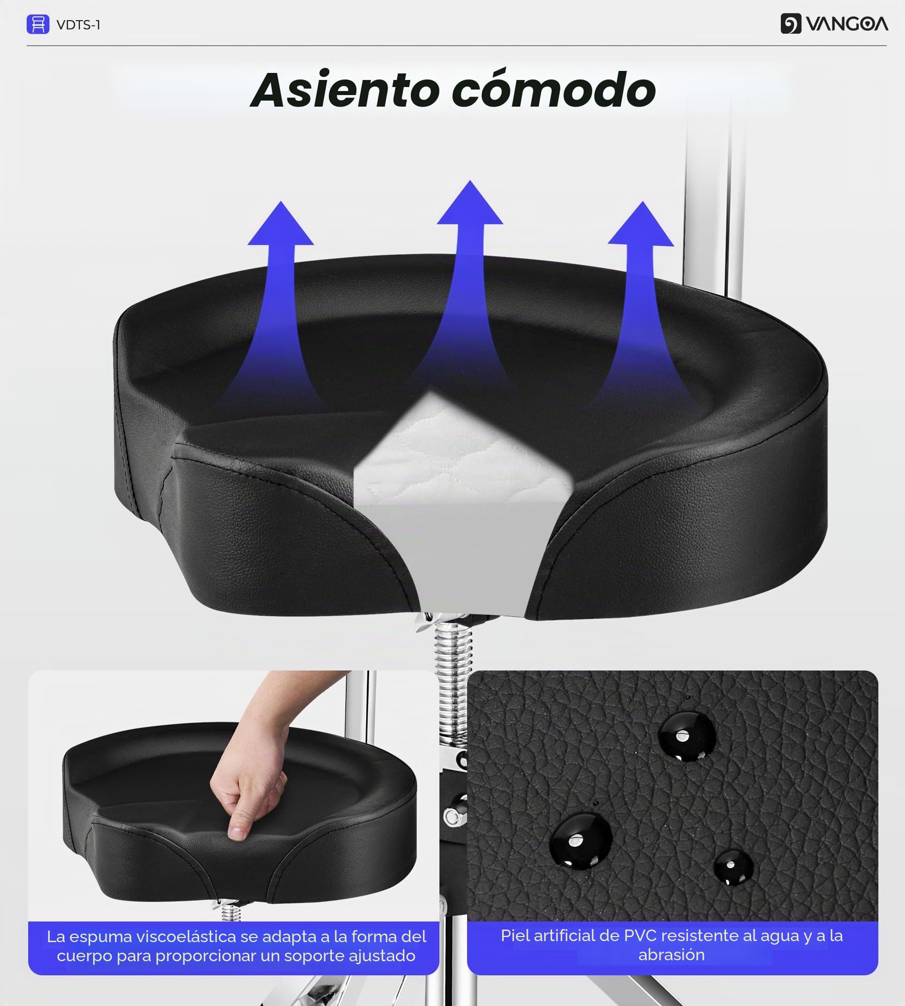 vangoa Trono de tambor con respaldo ajustable en altura resistente, estilo motocicleta, asiento de tambor, cómodo y giratorio, doble refuerzo para bateristas y adultos