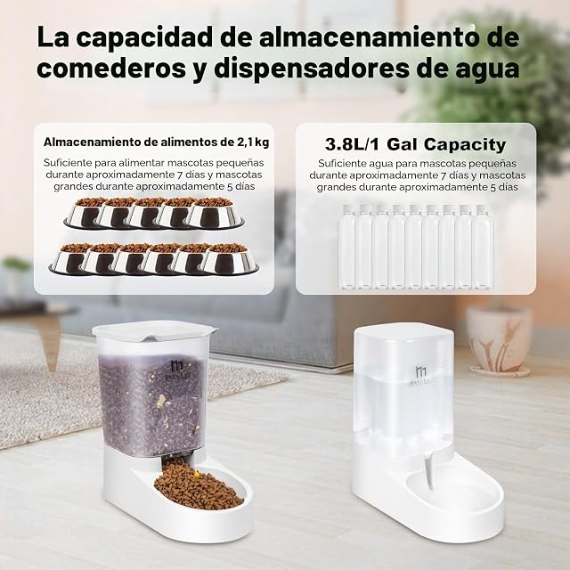 Foto 2 de 7 de Marchul Dispensador para Gatos y Perros, Comida y Agua, Pack 2 Unidades, Comederos Automáticos, 3.8 L c/u