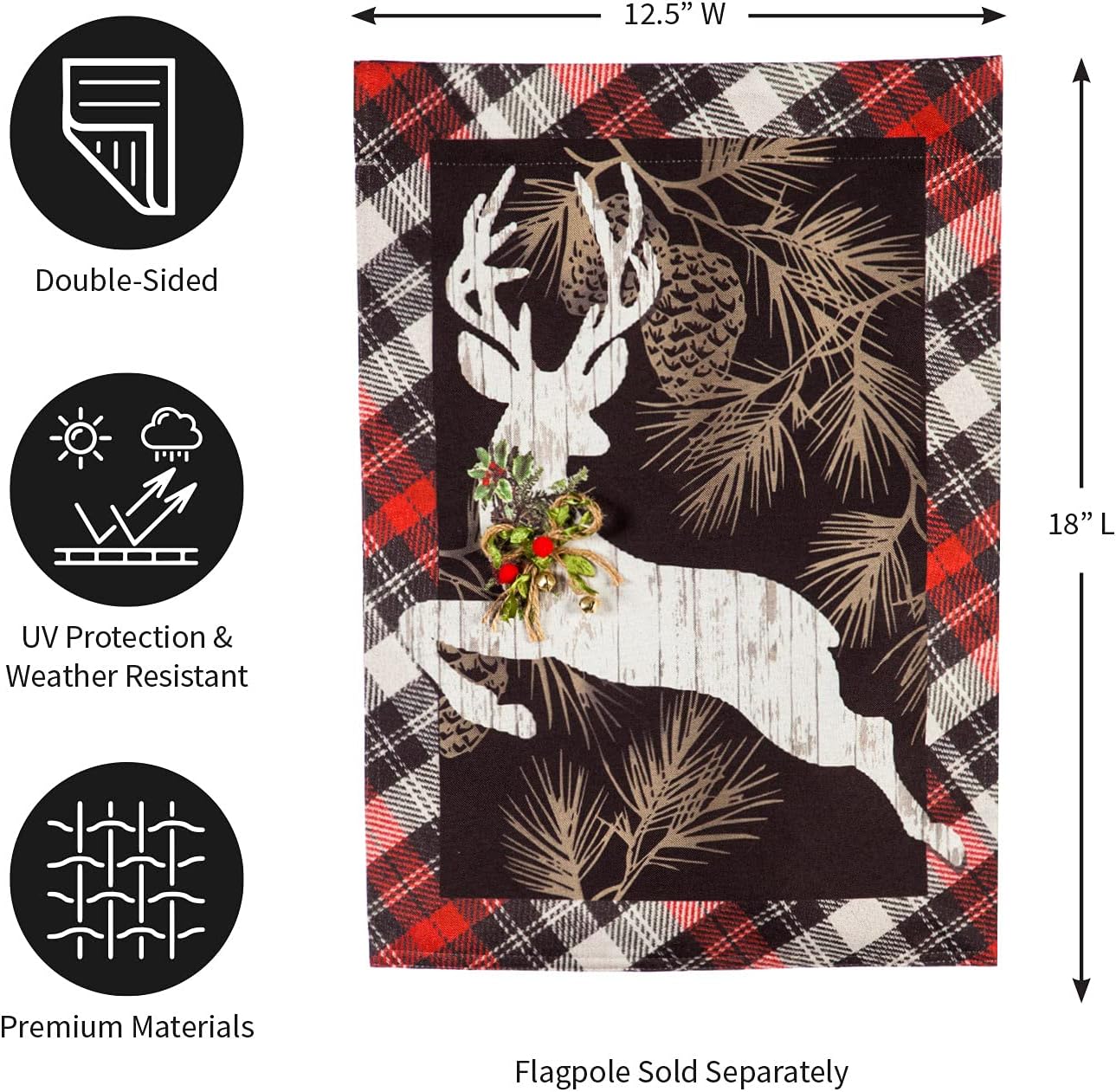 Evergreen Flag Indoor Outdoor Décor for Homes Gardens and Yards Woodgrain Reindeer Garden Linen Flag