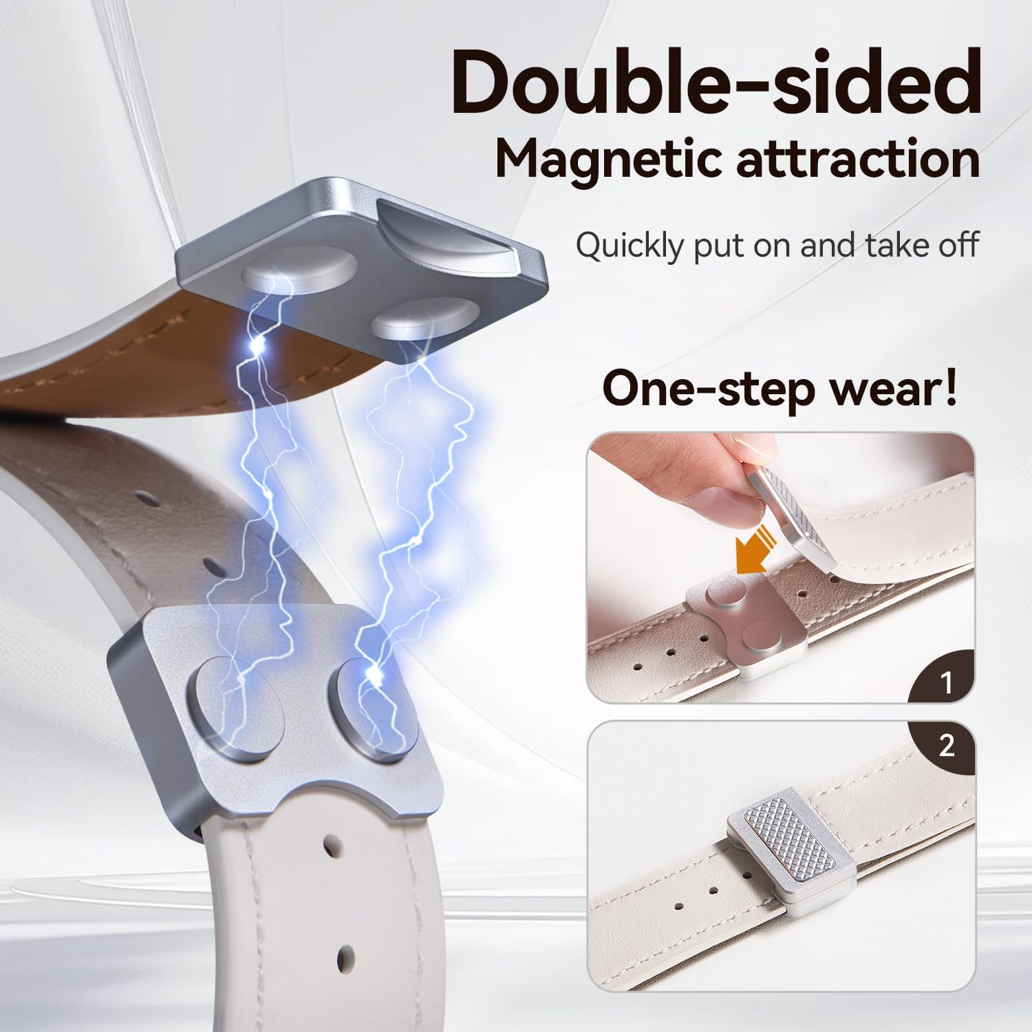 BESTSURE Magnetic Leather Band for Apple Watch Ultra 3/2/1 SE3/SE2/SE/Series 11/10/9/8/7/6/5/4/3/2/1, Durable Stylish Genuine Leather with Magnetic Buckle Apple Watch Band for Men Women - Image 2