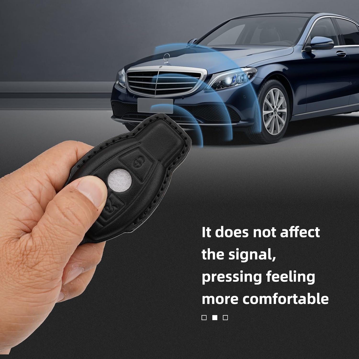 Leather Key fob Cover,Keychain Shell,Key case Protector Compatible with Mercedes Benz C E M S CLS CLK G AMG Smart Key (Black) - Image 4