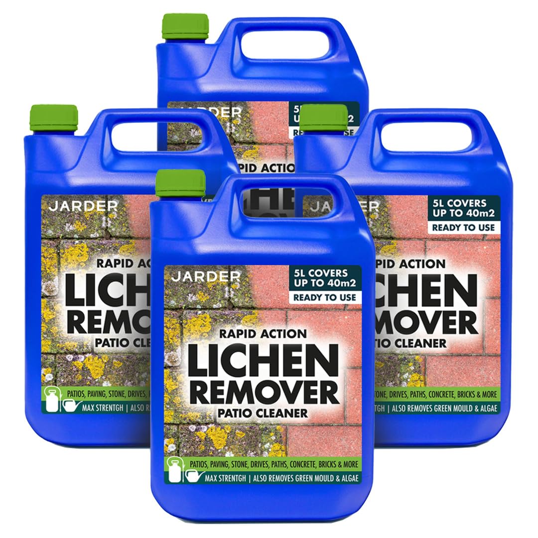Jarder Rapid Action Ultra Powerful Lichen Remover 4 x 5L – Removes Lichen, Black Spot, White Spot, Dirt, Grime, Algae, Mould, and More - Safe on All Stone Types