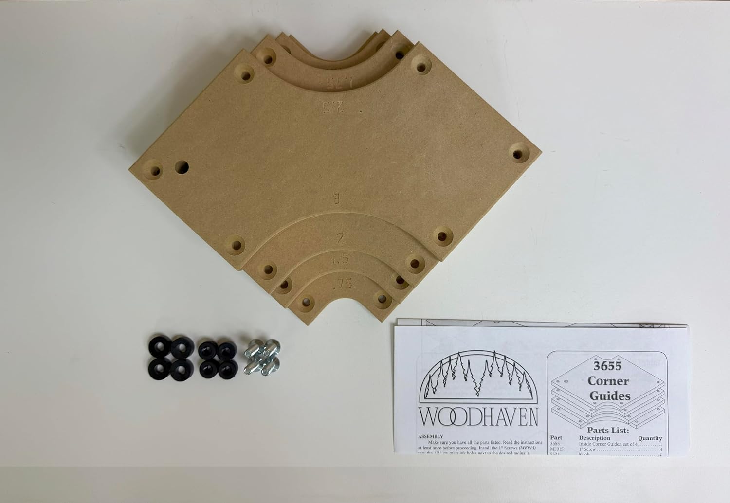 Woodhaven 3655 Inside Radius Set– Durable 3/8" MDF Templates for Smooth Rounded Corners, 8 Radii from 3/4" to 3"