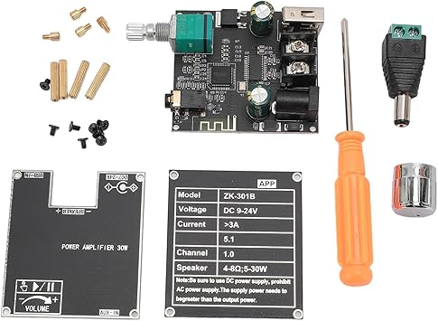 Mono Bluetooth Amplifier Board, DC 9-24V, BT, USB and AUX Inputs, Stereo AMP Board for DIY Speakers, Support MP3, WMA and WAV, FLAC, APE Lossless Formats