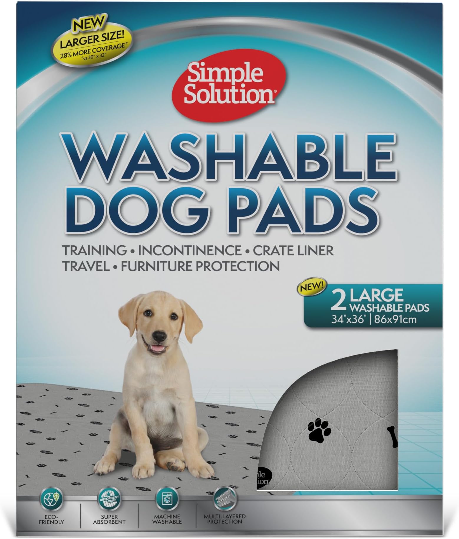 Simple Solution Washable Training and Travel Dog Pads, Re-usable Dog Pee Pad, Absorbent and Odour Controlling XXL - Pack of 2