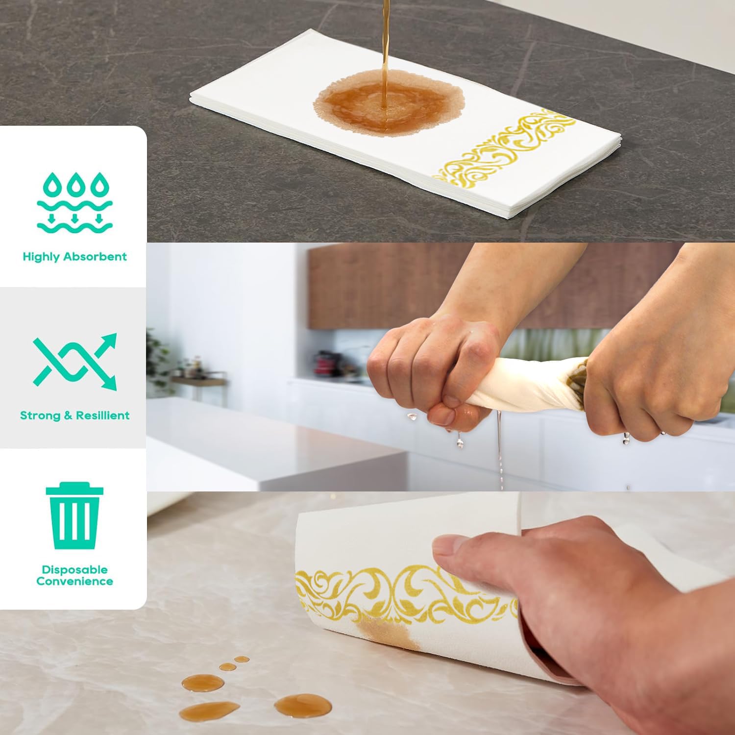 DaYammi 400 tovaglioli dorati usa e getta, asciugamani di carta per gli ospiti per cucina e bagno