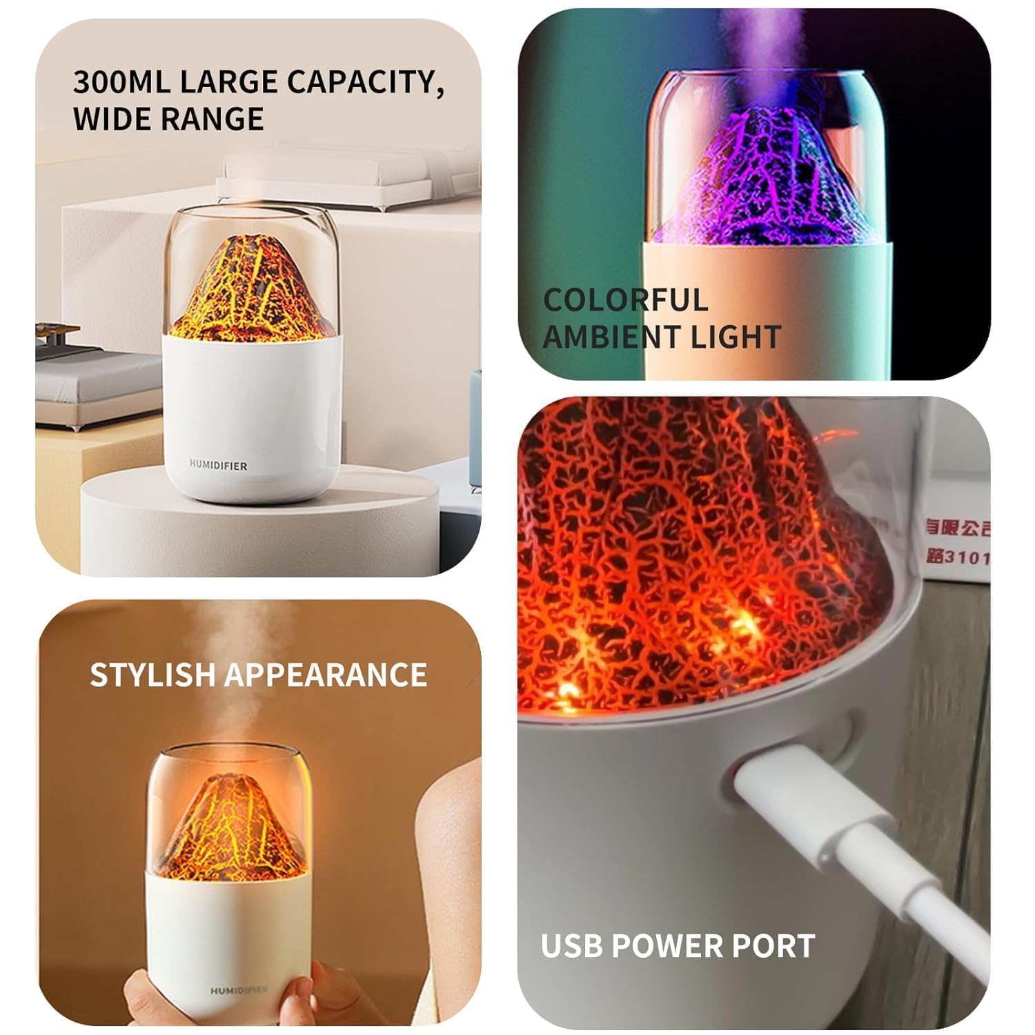 PURE NEST Volcano Humidifier with LED Flame Effect | Cool Mist Aroma Diffuser for Home, Office & Bedroom | Silent Operation, Auto Shut-Off & Night Light Function 3