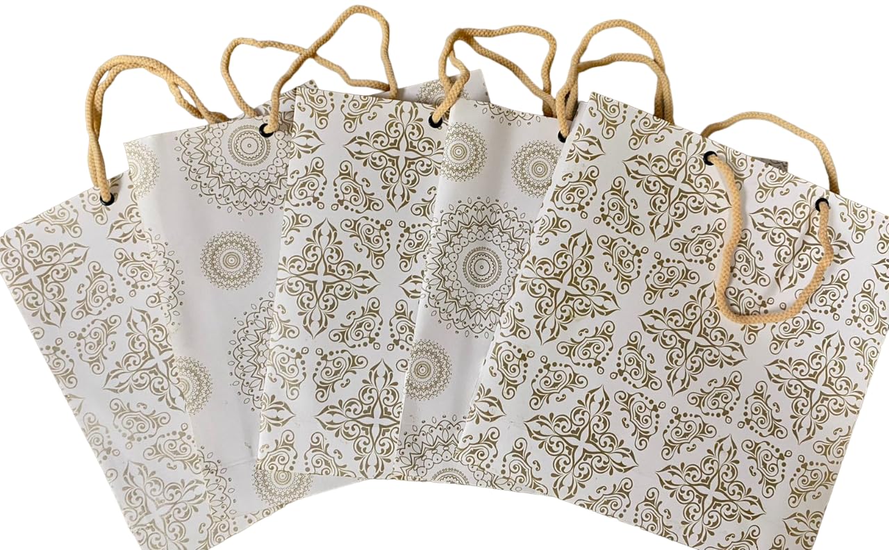 Creative Art White & Gold Small Size Papper Gift Bag for Shopping Bag, Return Gift Bag, Party Bag, Carry Bag (10) (B0CJ6WJMPY) Amazon Price History, Amazon Price Tracker