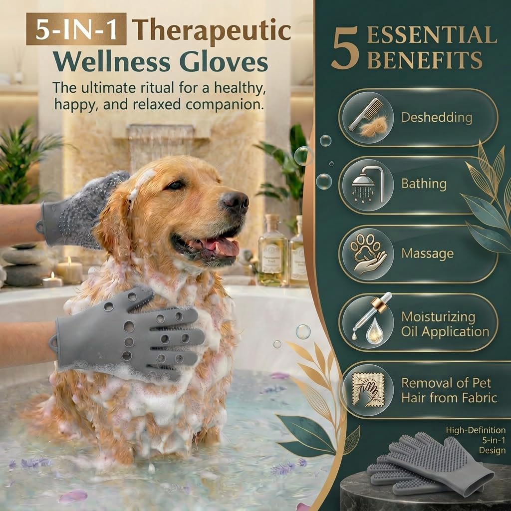 Pet Grooming Gloves for Cats & Dogs – Silicone Hair Removal Glove for Bathing, Shedding & Massage – Gentle Mitt for Long & Short Hair Pets with Drainage System image 3