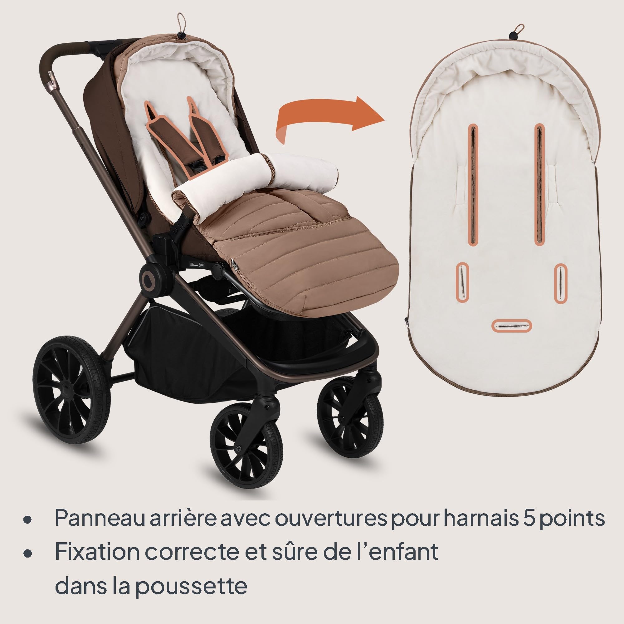 Lionelo Oli Sac de couchage universel pour poussette et nacelle, ceintures à 5 points, imperméable, chaud, fermeture éclair, lavable en machine, rembourrage hypoallergénique, 101 x 45 cm