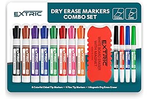 Whiteboard Markers and Erasers Set: Dry Erase Fine and Chisel Tip Markers with Eraser