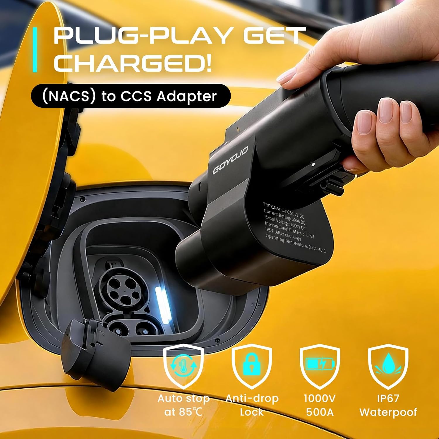 GOYOJO NACS to CCS1 DC Adapter, EV Charger Adapter with Safety Lock