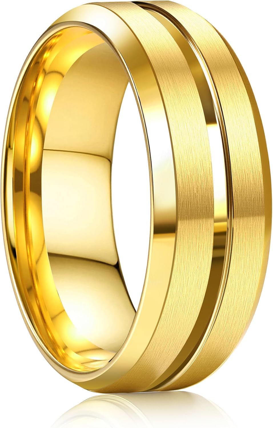 YADOCA Stainless Steel Wedding Ring for Men Women - 8MM Wedding Band Gold Silver Black Classic Groove Engagement Mens Rings Size 6-14 Comfort Fit