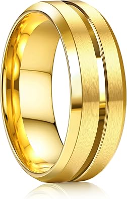 YADOCA Stainless Steel Wedding Ring for Men Women - 8MM Wedding Band Gold Silver Black Classic Groove Engagement Mens Rings Size 6-14 Comfort Fit