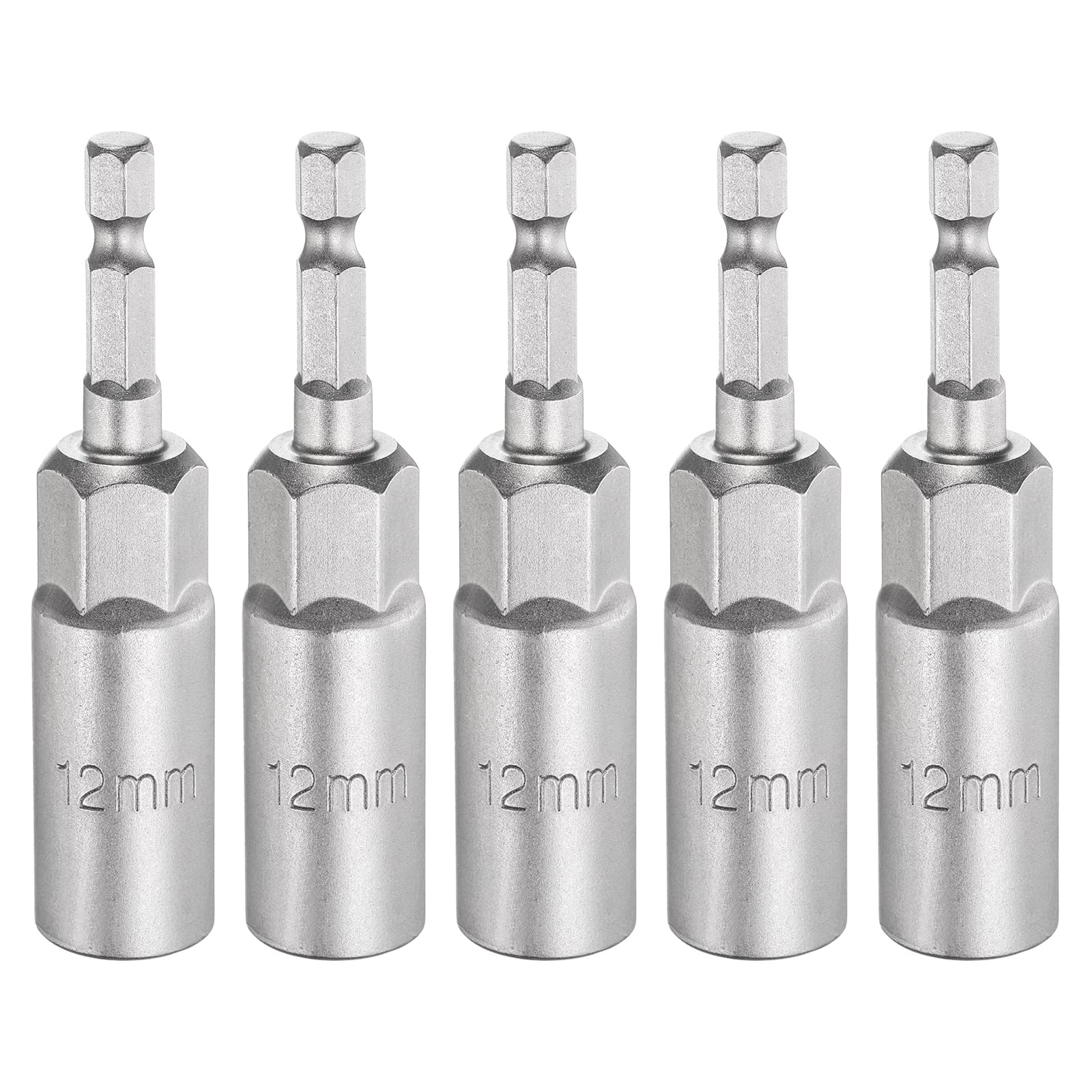 sourcing map 5pcs Nut Driver Drill Bit 12mm Metric Socket 1/4" Hex Shank 3.15" (80mm) Long 6-Point Sockets Quick Change CR-V Steel Bolt Setters for Power Drill Drivers