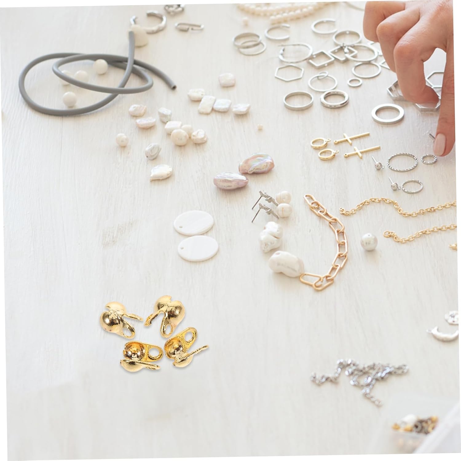 NUOBESTY 150pcs Crimp Bead Covers for Jewelry Making End Caps for Necklaces and Bracelets Easy Use Knot Covers for Craft Projects