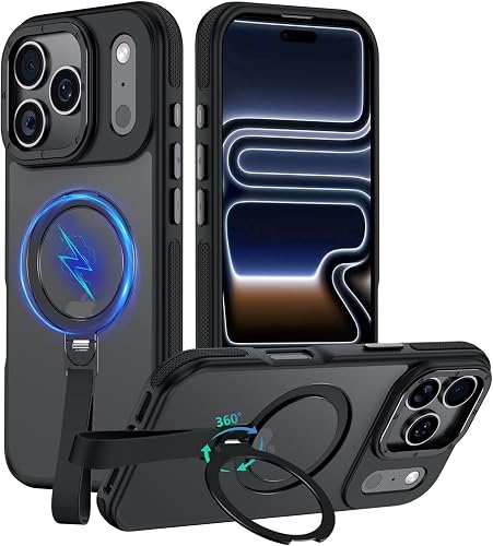 Mondelete for iPhone 17 Pro Case with 360 Spin Magnetic Stand-Finger Strap, [Fit