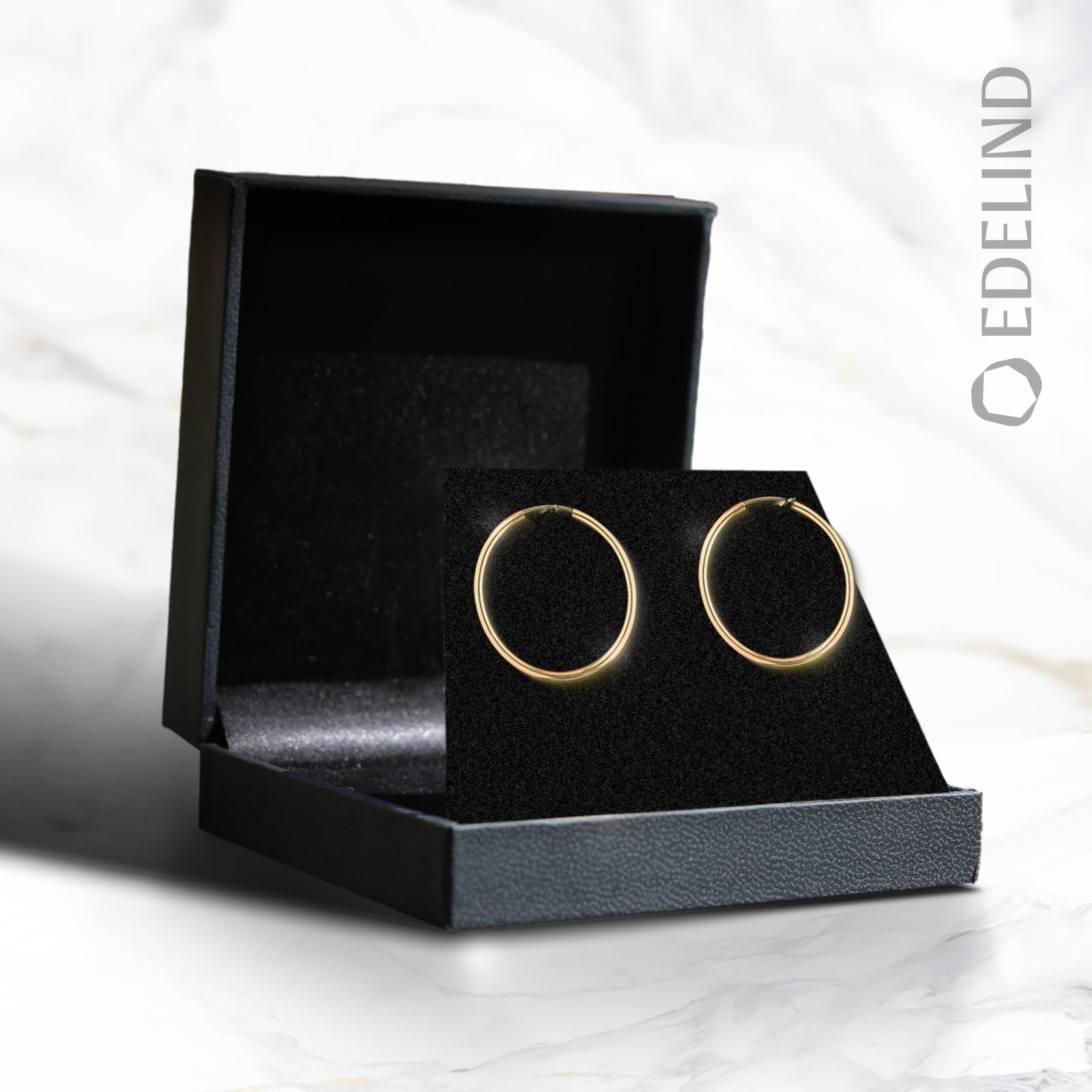 EDELIND Orecchini a cerchio 30 mm 18 K 14 K 9 K 8 K Oro giallo Orecchini da donna, 2 mm di larghezza Orecchini Donna con confezione regalo