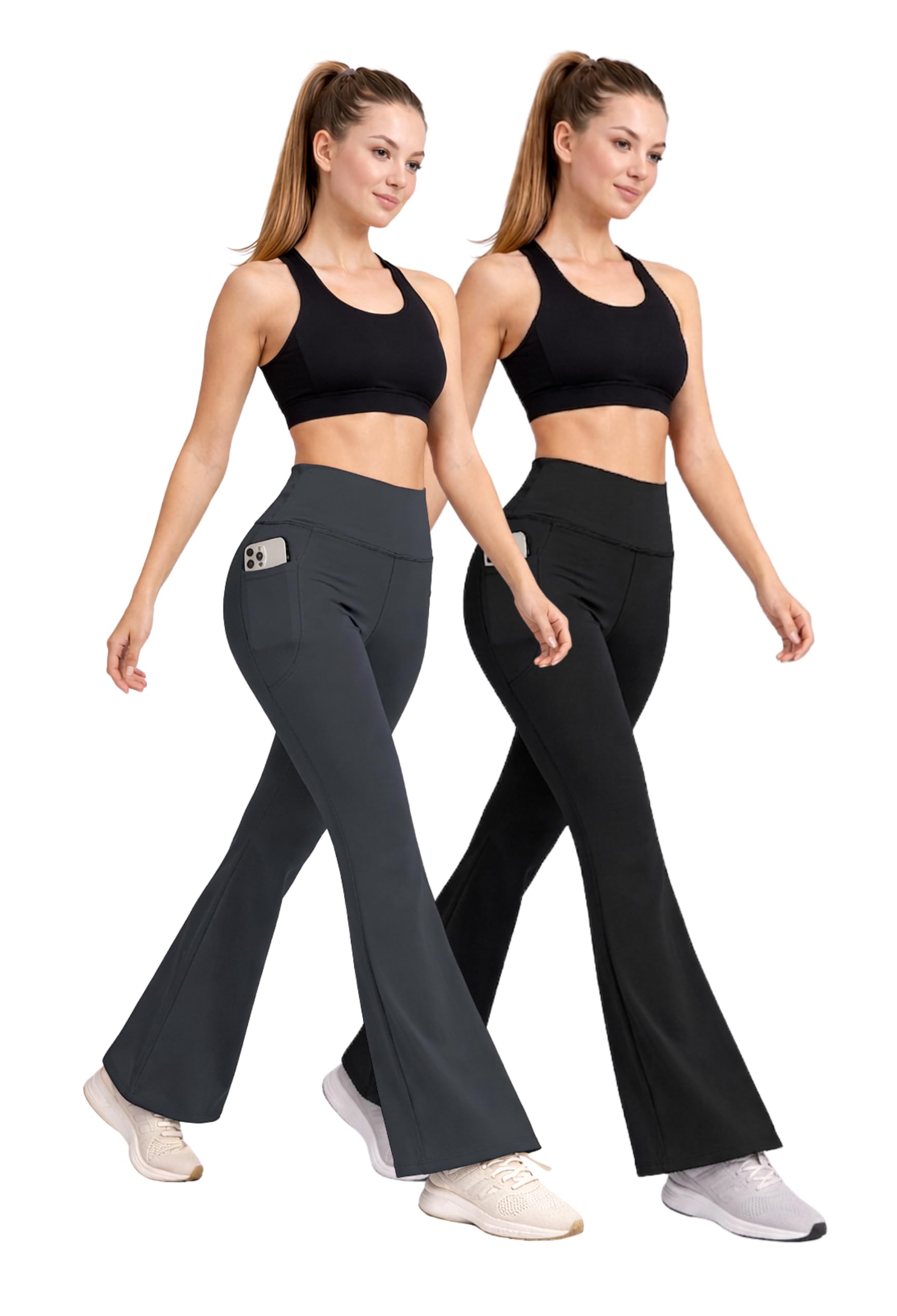 Women's High Waist Bell Bottom Stretch Fit Yoga Pants, Track Pants Stretchable Gym Legging Tights, Joggers for Womens, Pack of 2-image-44