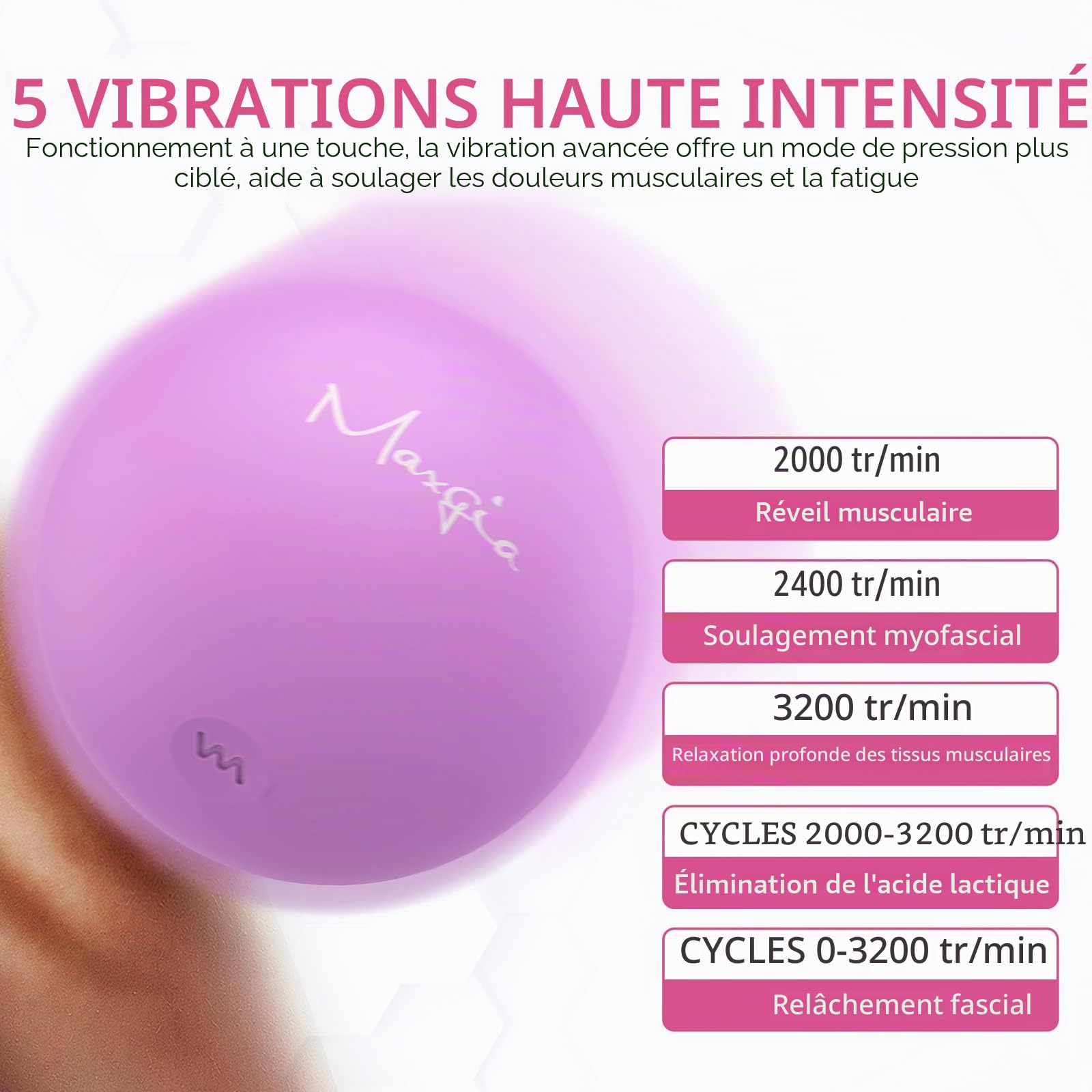 Balle de massage vibrante - 5 intensités de vibration - Boule de massage pour dos, pieds - Thérapie des points de déclenchement des tissus profonds Récupération musculaire (Violet)