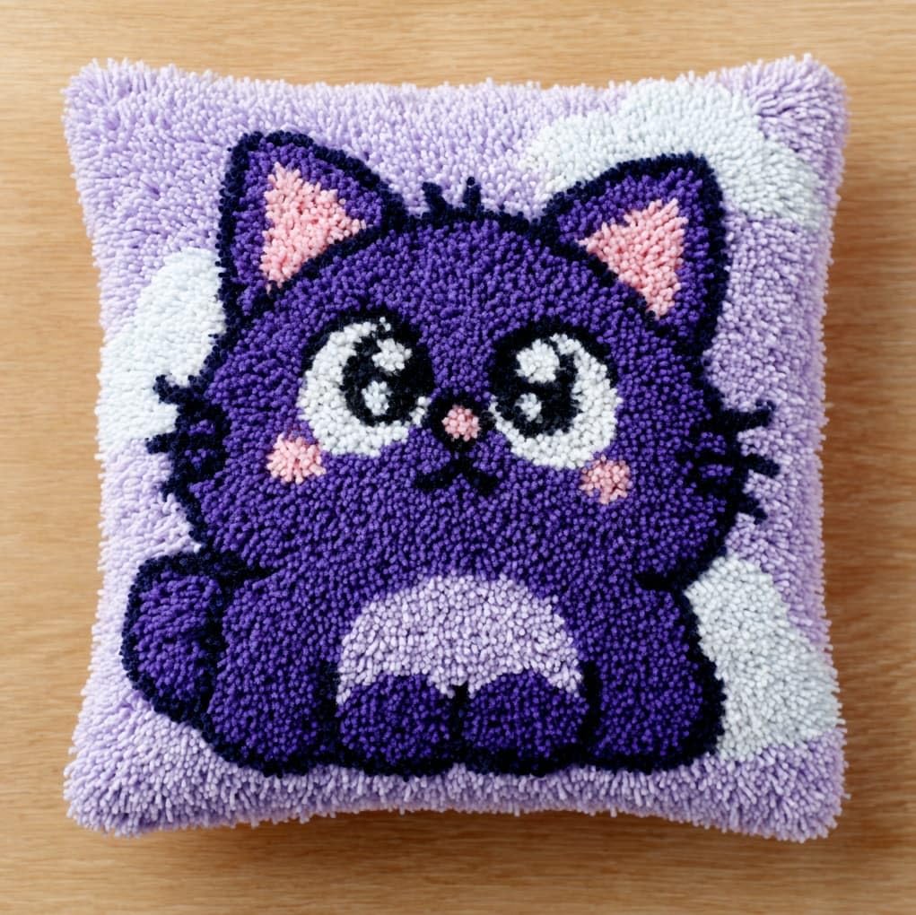 AxiangziK Latch Hook Pillow Case Kits,Animal cat
