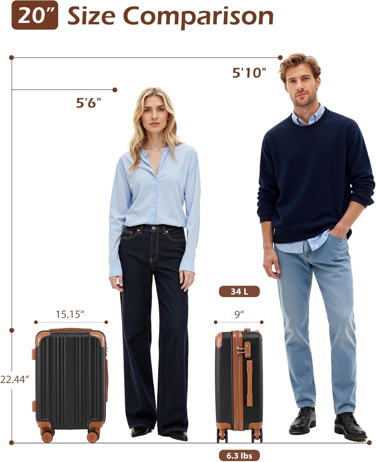 Coolife Carry On Luggage, Suitcase with Durable and Lightweight, carry on suitcase with ABS Hardshell, Dual Spinner Wheels, TSA Lock, and YKK Zipper (apricot black, S(20in)_carry on)