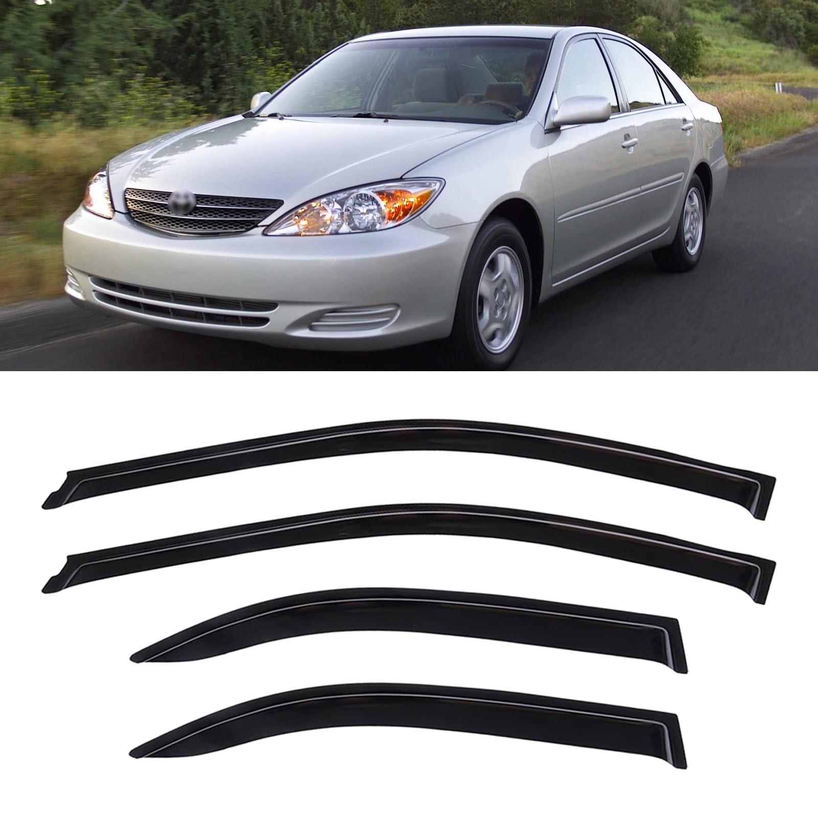 Window Visors Rain Guards for 2002-2006 Toyota Camry Sedan | Out-Channel Window Vent Wind Deflectors Visors Shades Protectors for 02 03 04 05 06 Toyota Camry