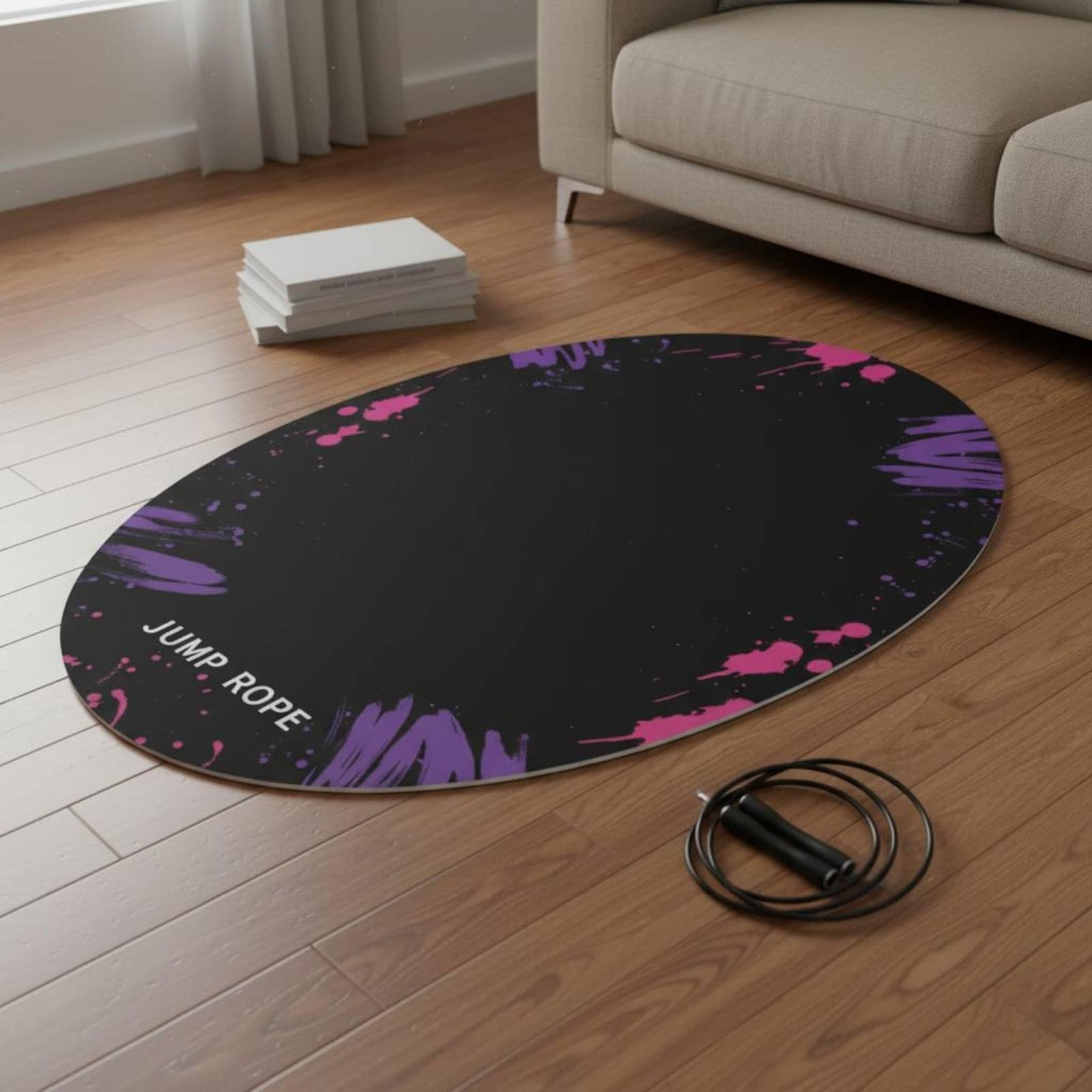 harayaa Trainingsmatte Rutschfest Fitnessmatte Springseilmatte Sprungmatte Gedämpft Stabil Robuste Oberfläche Oval für Jump-übungen Heimfitness Trittschutz