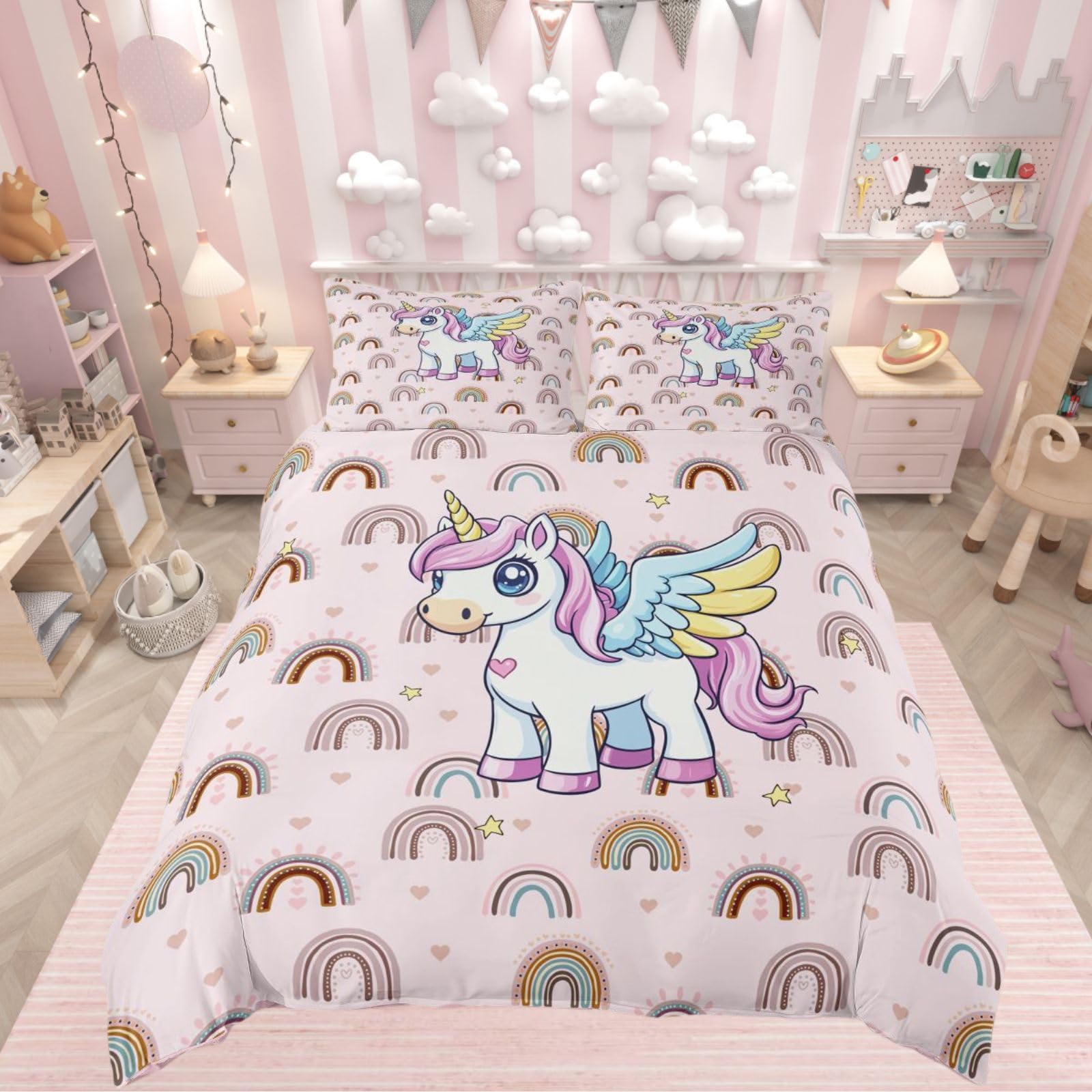 Homewish Girls Kawaii Unicorn Double Duvet Cover with 2 Pillowcases โ image 1