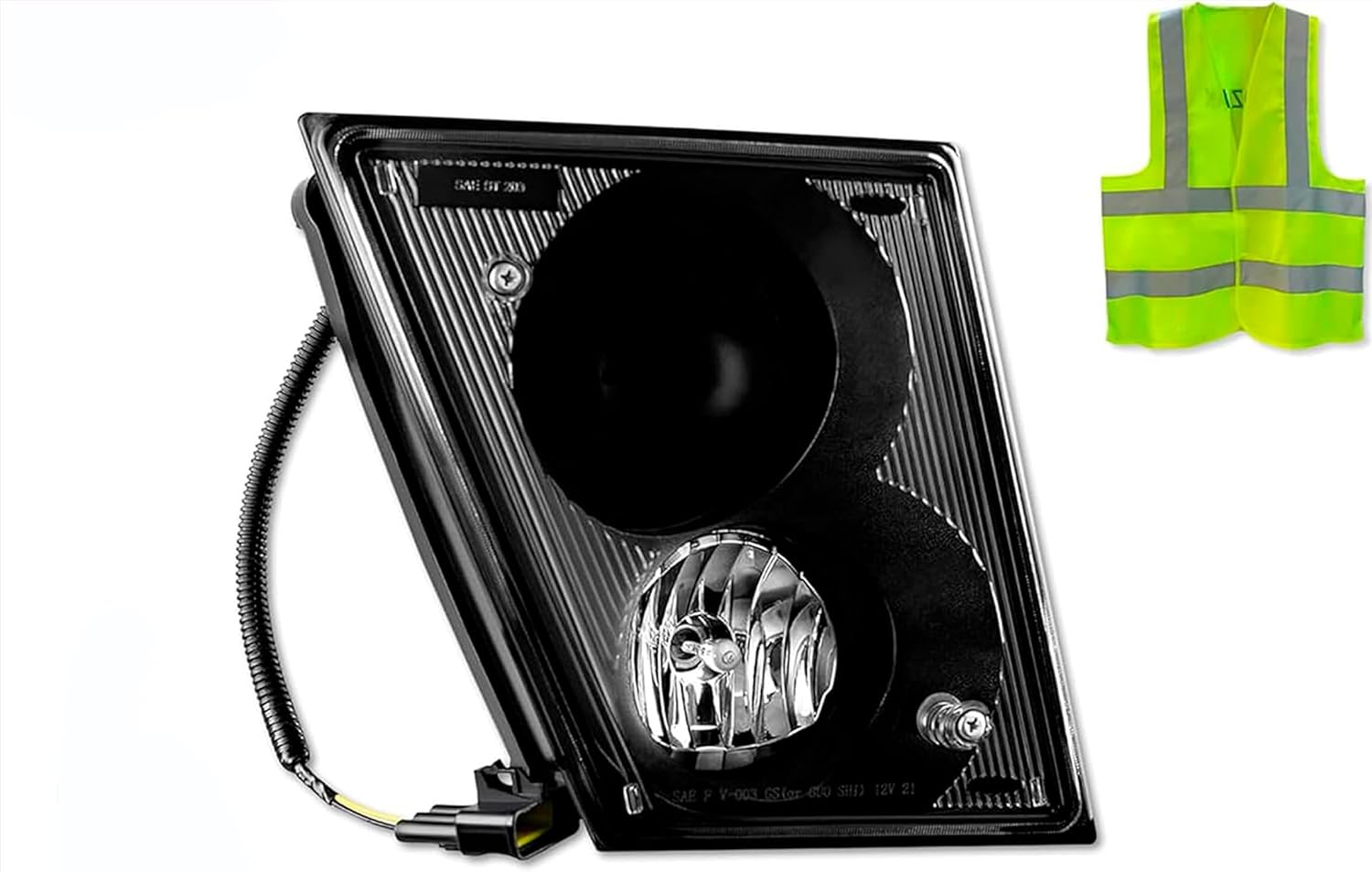 KOZAK Bumper Fog Light Single Bulb Black Halogen OE# 20737501 (Right Passenger Side) Compatible with Volvo VNL 2004-2017 PLUS Logo Emblem Vest