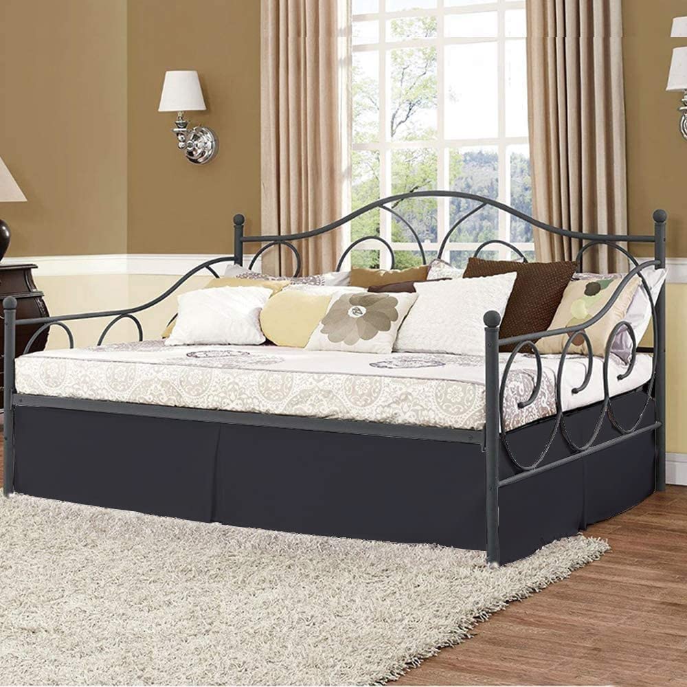 1 Piece 800 Thread Count 100% Egyptian Cotton Pleated Daybed Skirt 12" Inch Drop with Split Corners for Three Side Coverage Twin Size (39" X75") - Black Solid